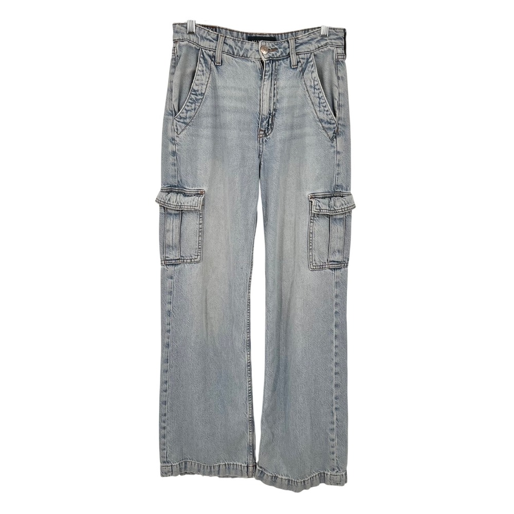 Aeropostale High Rise Wide Leg Cargo Jeans Light Wash Blue Size 6 RN154379
